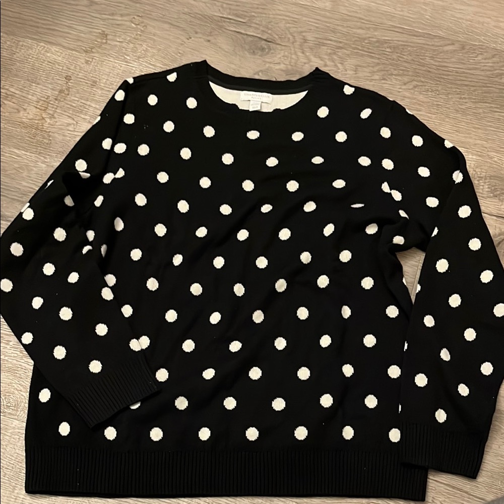 Charter Club Black and White Polka Dot Sweater SZ PL